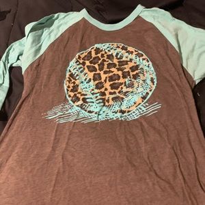 Brown and Turquoise Leopard Baseball Tee